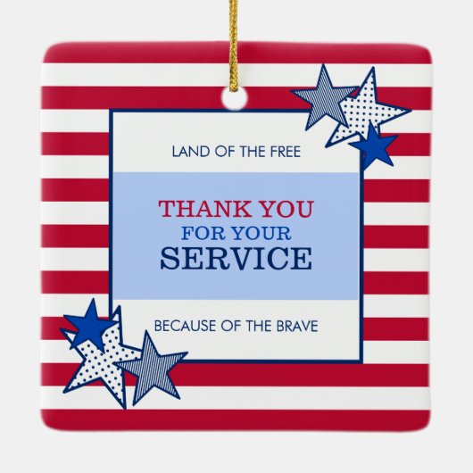 スターストライプズ愛国的退役軍人サービスサンキュー セラミックオーナメント (裏面)