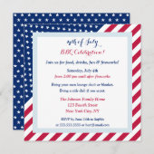 スターストライプズ赤白青7月BBQパーティー4日 招待状 (正面/裏面)