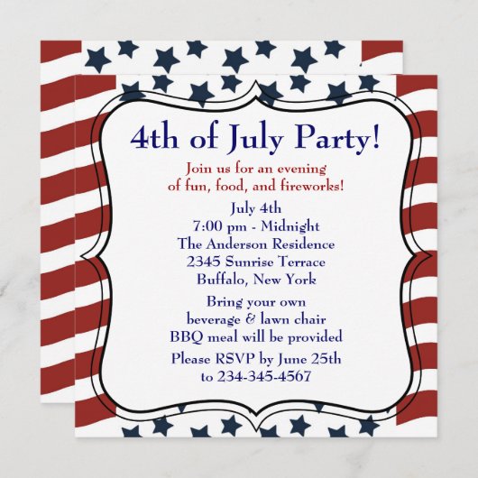 スターストライプズ7月BBQパーティー4日 招待状 (正面/裏面)