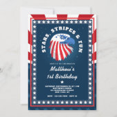 スターストライプズ&おもしろいオールアメリカンの誕生日 招待状 (正面)