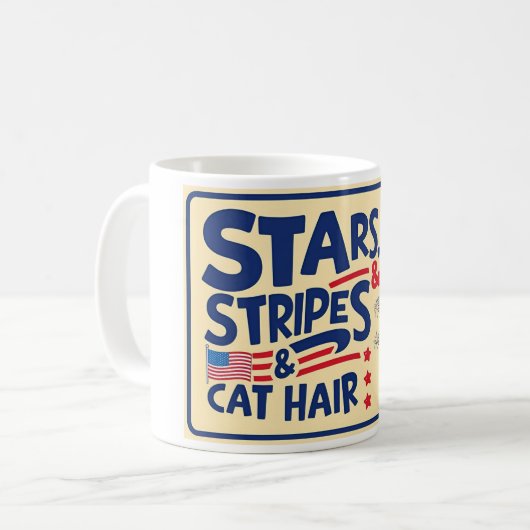 スターストライプズ&キャットヘアおもしろい- Cat Mug コーヒーマグカップ (正面左)