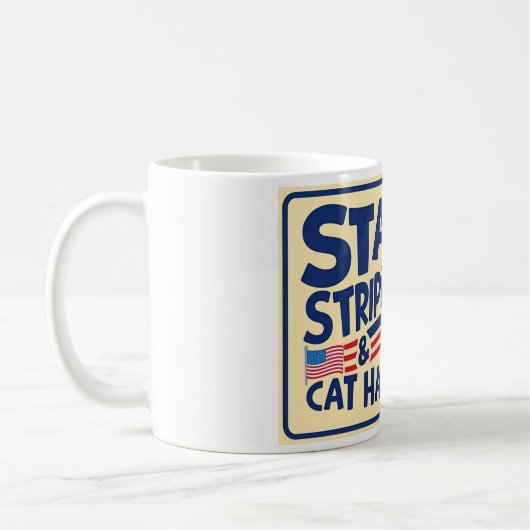 スターストライプズ&キャットヘアおもしろい- Cat Mug コーヒーマグカップ (左)