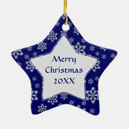 スタースノーフレーク写真テンプレートクリスマス セラミックオーナメント (裏面)