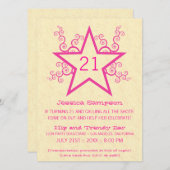 スタースワール21歳の誕生日パーティの招待状、ピンク 招待状 (正面/裏面)