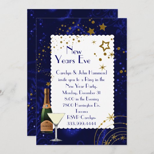 スターズきらめくニューイヤーイブパーティの招待状 招待状 (正面/裏面)