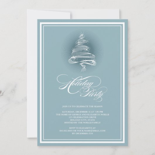 スターズきらめくブルークリスマスツリーホリデーパーティー 招待状 (正面)