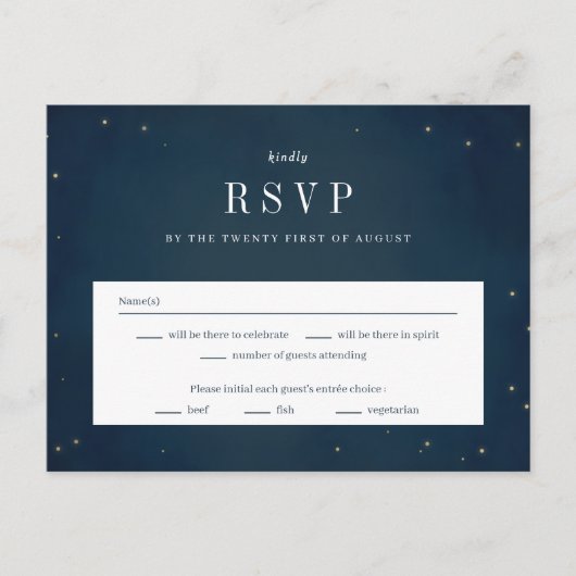 スターズの下で結婚式の出欠返事の返信カード ポストカード (正面)
