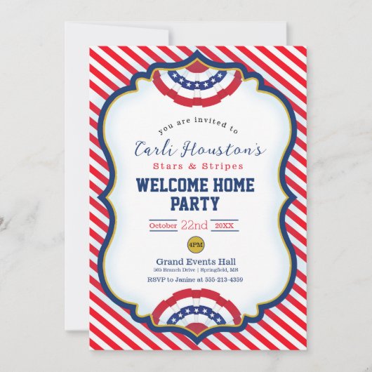 スターズアンドストライプウェルカムホームパーティの招待状 カード (正面)