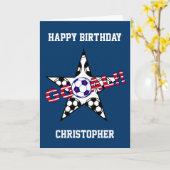 スターズアンドストライプサッカーゴールハッピーバースデー カード (黄色い花)