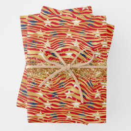 スターズアンドストライプス金ゴールドグリッター独立記念日 ラッピングペーパーシート