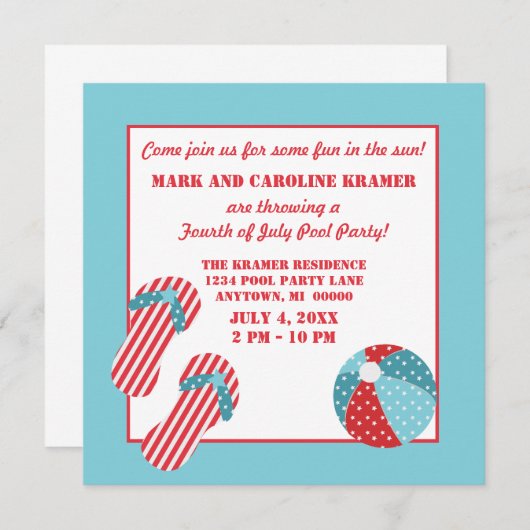 スターズアンドストライプズビーチパーティー招待状 招待状 (正面/裏面)