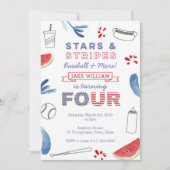 スターズアンドストライプズ4thバースデーベースボールパーティー 招待状 (正面)