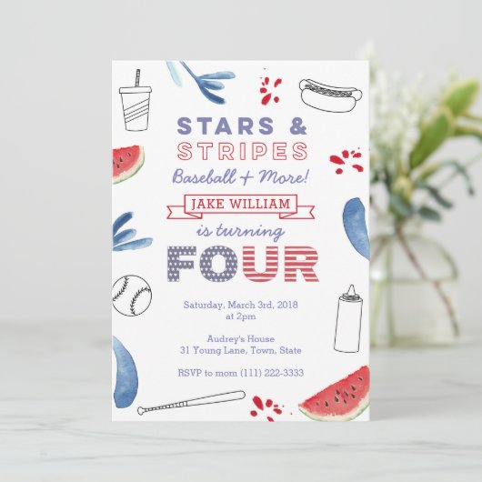 スターズアンドストライプズ4thバースデーベースボールパーティー 招待状 (スタンド正面)