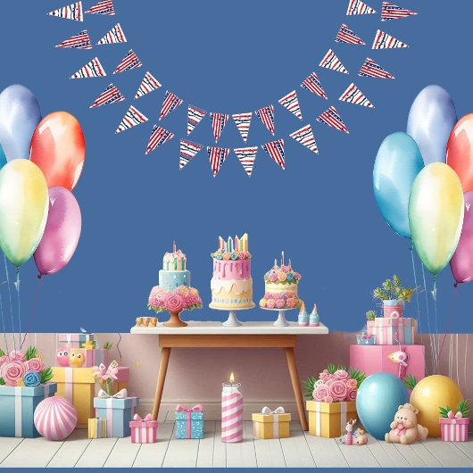 スターズアンドストライプズ4th 7月赤白青誕生日 バンティングフラッグ