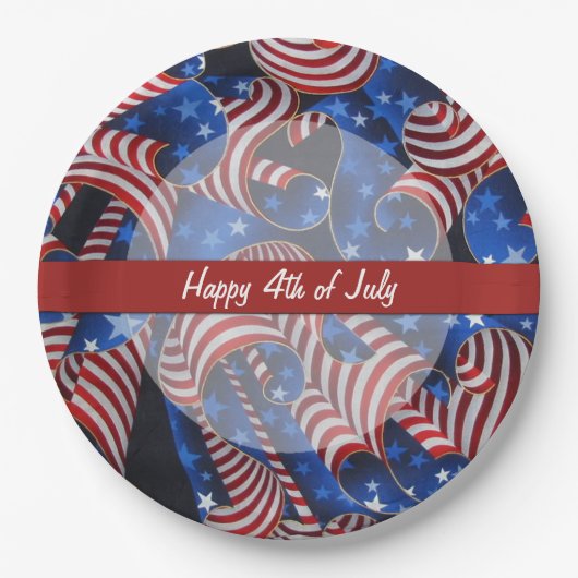 スターズアンドストライプ愛国的カール紙プレート ペーパープレート (正面)
