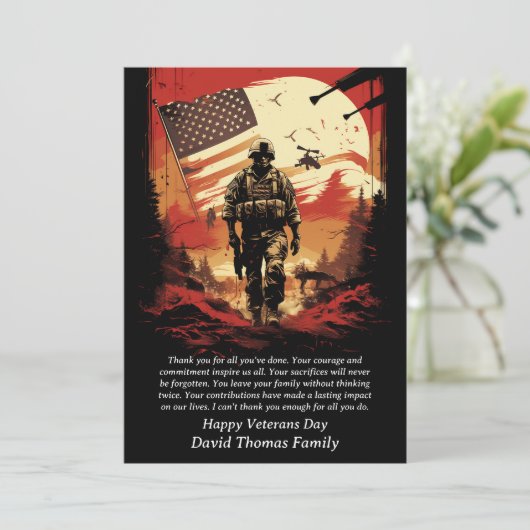 スターズアンドストライプ愛国的統一された州退役軍人 サンキューカード (スタンド正面)