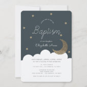 スターズアンドムーンネイビーブルーボーイバプテスマ 招待状 (正面)
