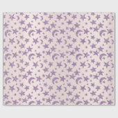 スターズアンドムーンピンクベビーガールスパークリラベンダー ラッピングペーパー (フラット)