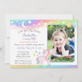 スターズアンドムーンレインボースカイユニコーン誕生日写真 招待状 (正面)