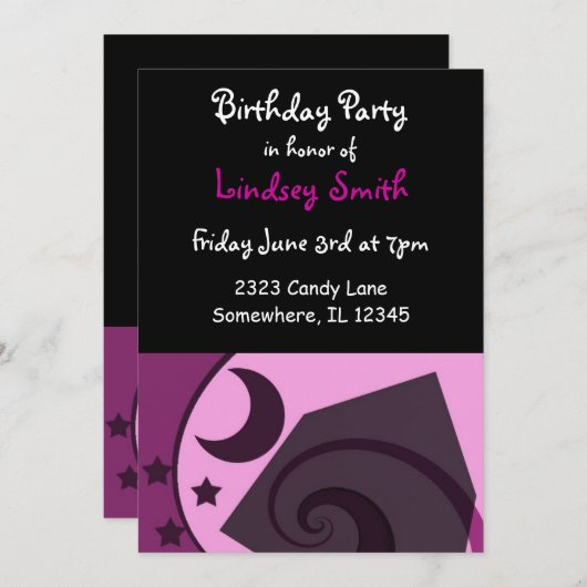 スターズアンドムーン誕生日招待状 招待状 (正面/裏面)