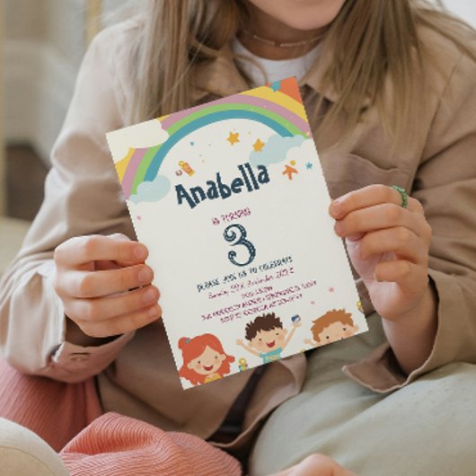 スターズアンドレインボーカスタム子供の誕生日パーティー 招待状