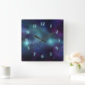 スターズイン宇宙パープルブルーグリーンネブラ スクエア壁時計 (ホーム)
