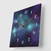 スターズイン宇宙パープルブルーグリーンネブラ スクエア壁時計 (傾斜)