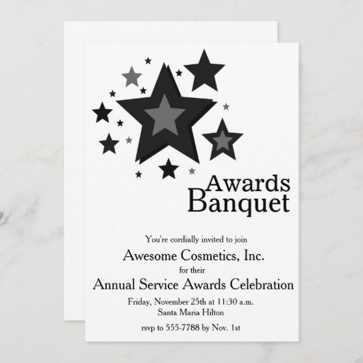 スターズオンホワイトビジネスイベントパーティー招待状 招待状 (正面/裏面)