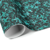スターズカラフルアクアティール(緑がかった色)ブラックバックグラウンド ラッピングペーパー (ロールコーナー)