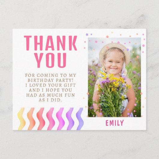 スターズカラフルガール誕生日ありがとう写真 ポストカード (正面)