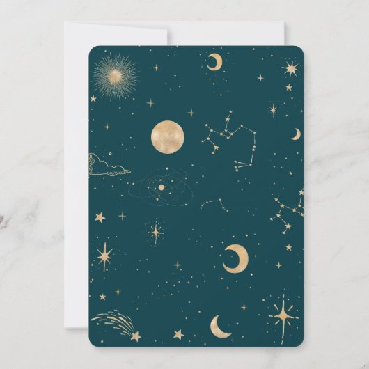スターズキュートムーンゴールデン銀河系ベビーシャワー 招待状 (裏面)