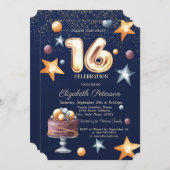 スターズケーキ紙吹雪スウィート16パーティー 招待状 (正面/裏面)