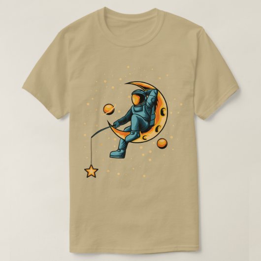 スターズシャツの宇宙飛行士魚釣りおもしろい-宇宙T- Tシャツ (デザイン正面)