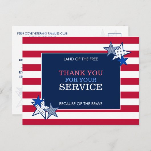 スターズストライプ愛国退役軍人サービスありがとう  ポストカード (正面/裏面)