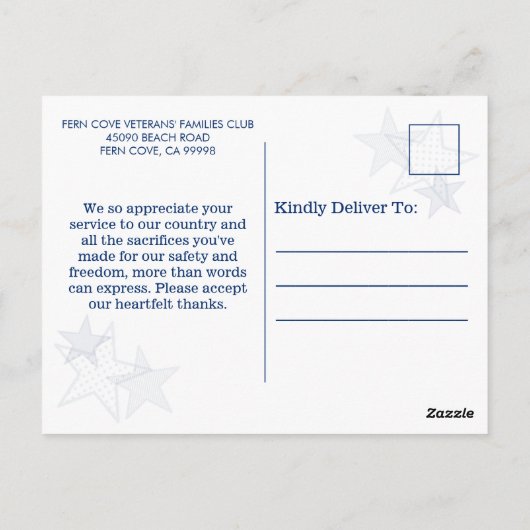 スターズストライプ愛国退役軍人サービスありがとう  ポストカード (裏面)