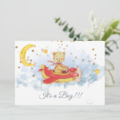 *~*スターズテディベアレッド飛行機男の赤ちゃんシャワー 招待状 (スタンド正面)