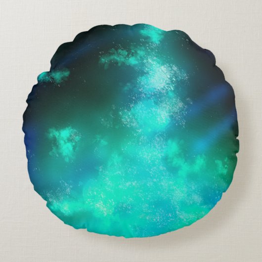 スターズナイトスカイミッドナイトエメラルドグリーンミルキーウェイ ラウンドクッション (正面)