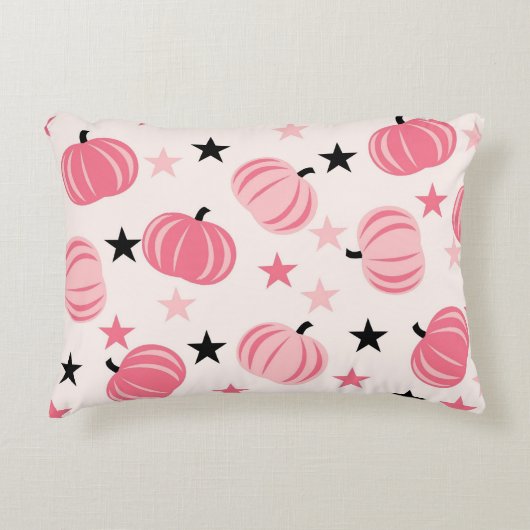 スターズハロウィーンと秋のピンク&ブラックカボチャ アクセントクッション (正面)