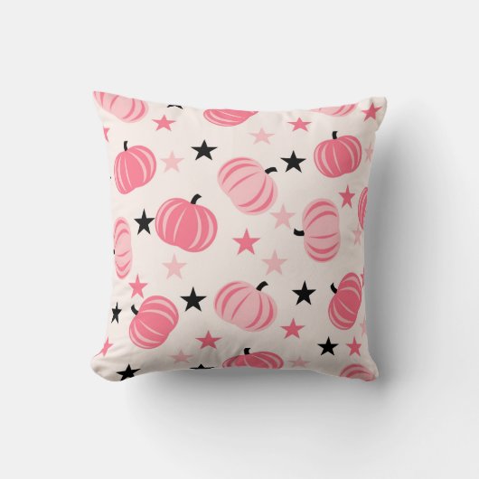 スターズハロウィーンと秋のピンク&ブラックカボチャ クッション (正面)