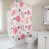 スターズハロウィーンと秋のピンク&ブラックカボチャ シャワーカーテン (インサイチュ)
