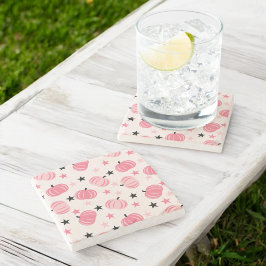 スターズハロウィーンと秋のピンク&ブラックカボチャ ストーンコースター