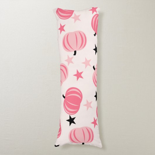 スターズハロウィーンと秋のピンク&ブラックカボチャ ボディピロー (正面縦)