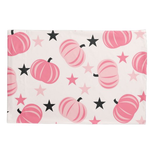 スターズハロウィーンと秋のピンク&ブラックカボチャ 枕カバー (裏面)