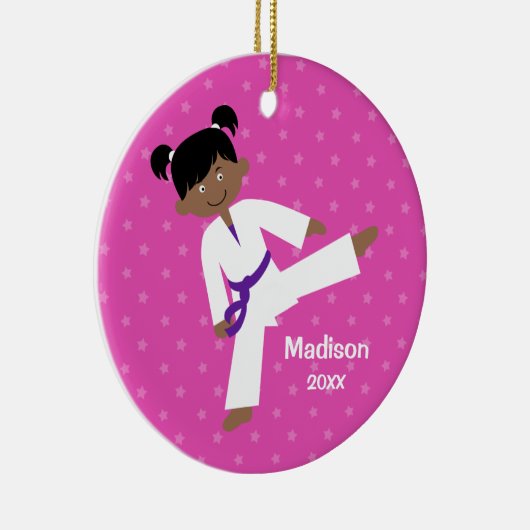 スターズパープルベルトテコンドガールパーソナライズされた セラミックオーナメント (右)