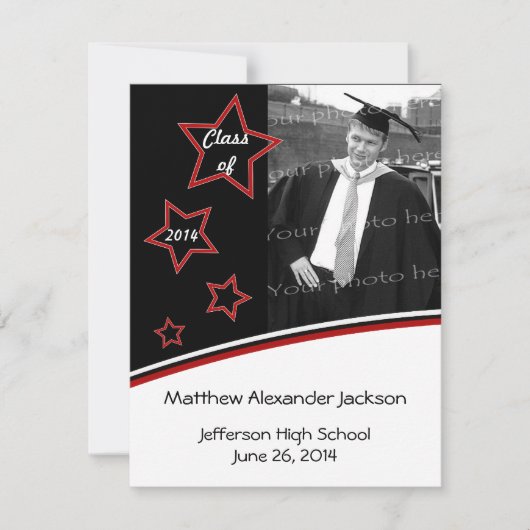 スターズフォト卒業パーティー招待状黒と赤 招待状 (正面)
