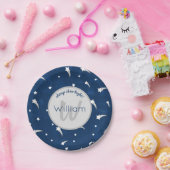 スターズブルーウォーターカラーモノグラム男の赤ちゃん誕生日 ペーパープレート (パーティー)