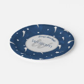 スターズブルーウォーターカラーモノグラム男の赤ちゃん誕生日 ペーパープレート (アングル)