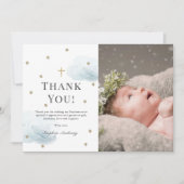 スターズブルークラウドフォトボーイバプテスマサンキューカード 招待状 (正面)