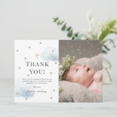 スターズブルークラウドフォトボーイバプテスマサンキューカード 招待状 (スタンド正面)