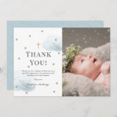 スターズブルークラウドフォトボーイバプテスマサンキューカード 招待状 (正面/裏面)